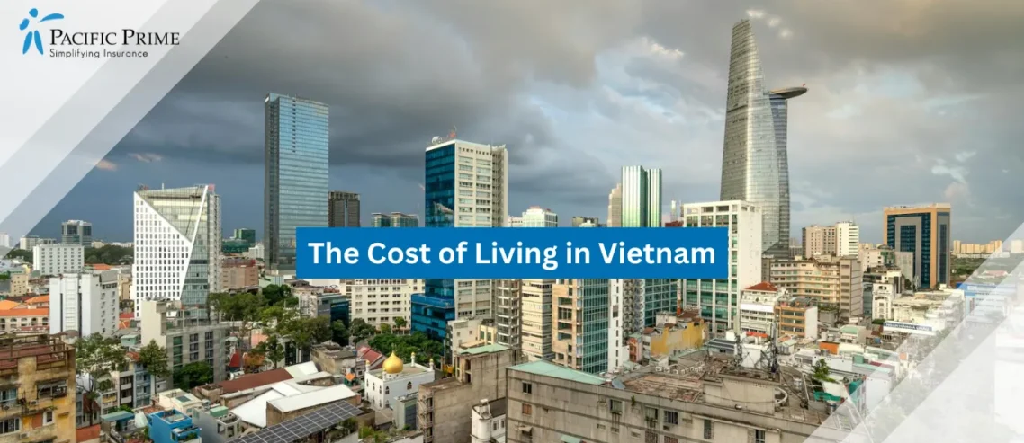 Image of Aerial View Of Ho Chi Minh City Skyline With Modern Skyscrapers with text overlay of "The Cost of Living in Vietnam"