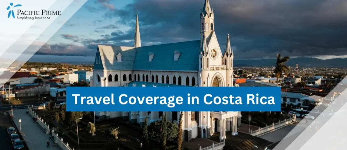 Image of Aerial View Of Iglesia San Rafael In Heredia, Costa Rica with text overlay of "Travel Coverage in Costa Rica"