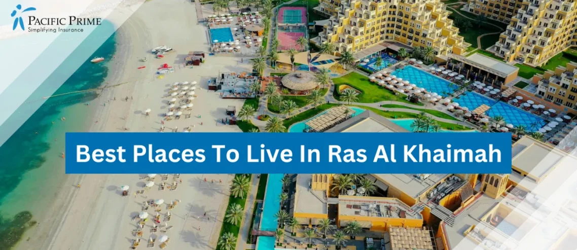 Image of Aerial View Of Rixos Bab Al Bahr On Al Marjan Island, Ras Al Khaimah with text overlay of "Best Places To Live In Ras Al Khaimah"