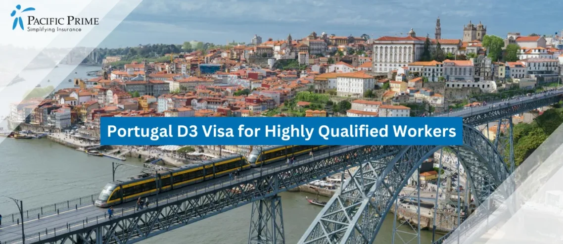 Image of Aerial View Of The Luís I Bridge Over The Douro River In Porto, Portugal with text overlay of "Portugal D3 Visa for Highly Qualified Workers"