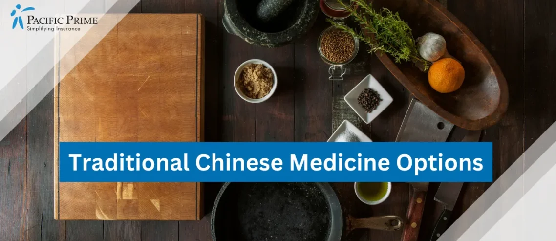 Image of Ancient Medicine And Herbs Arranged On A Table with text overlay of "Traditional Chinese Medicine Options"
