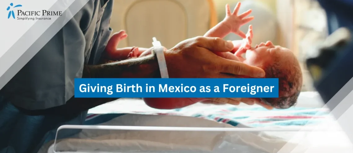 Image of Baby Being Weighed On A Scale By A Person In A Gray Shirt with text overlay of "Giving Birth in Mexico as a Foreigner"