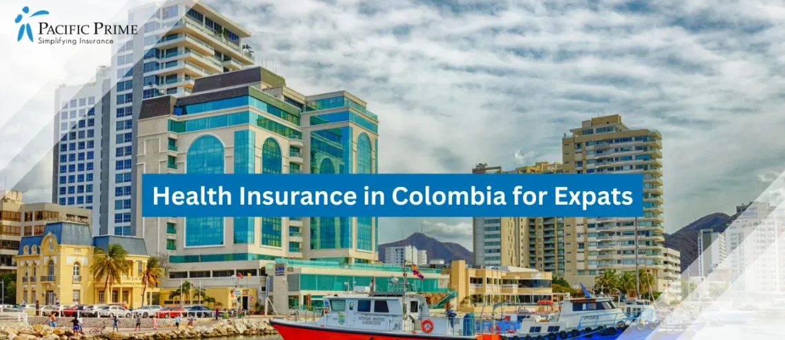 Image of Boats Docked On Calm Water In Santa Marta, Colombia with text overlay of "Health Insurance in Colombia for Expats"