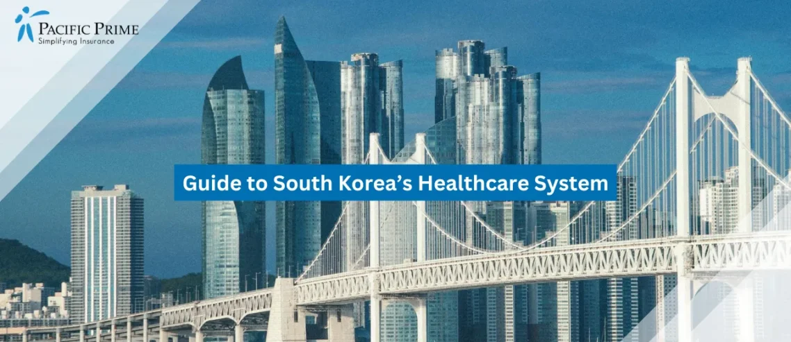 Image of Busan Skyline With Gwangan Bridge And Modern Buildings Under Clear Skies with text overlay of "Guide to South Korea’s Healthcare System"