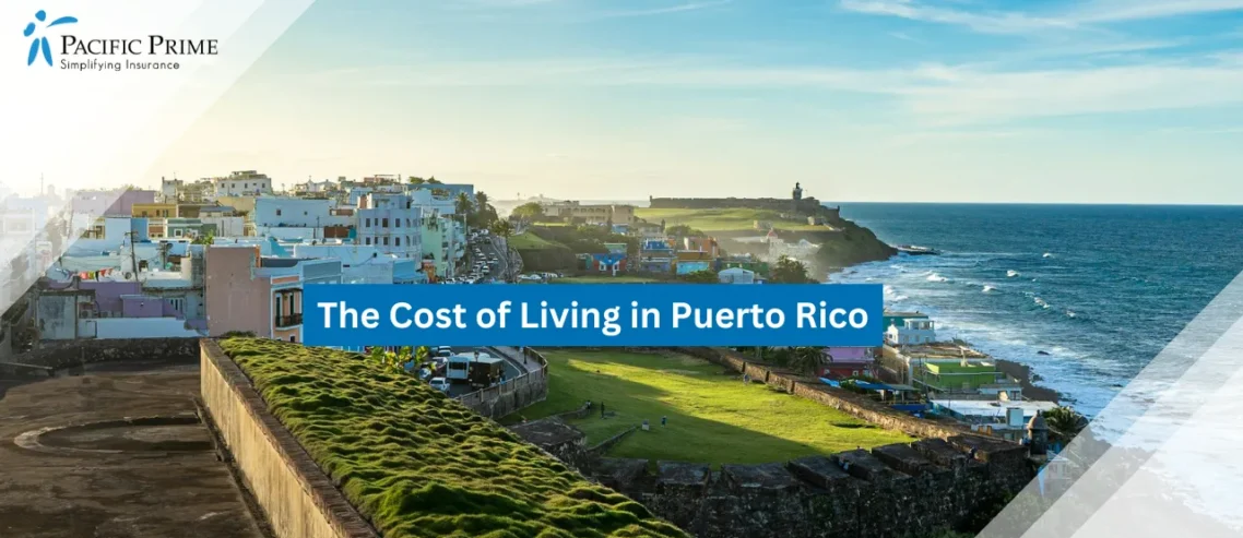 Image of Coastal Cityscape Of San Juan, Puerto Rico During Daytime with text overlay of "The Cost of Living in Puerto Rico"