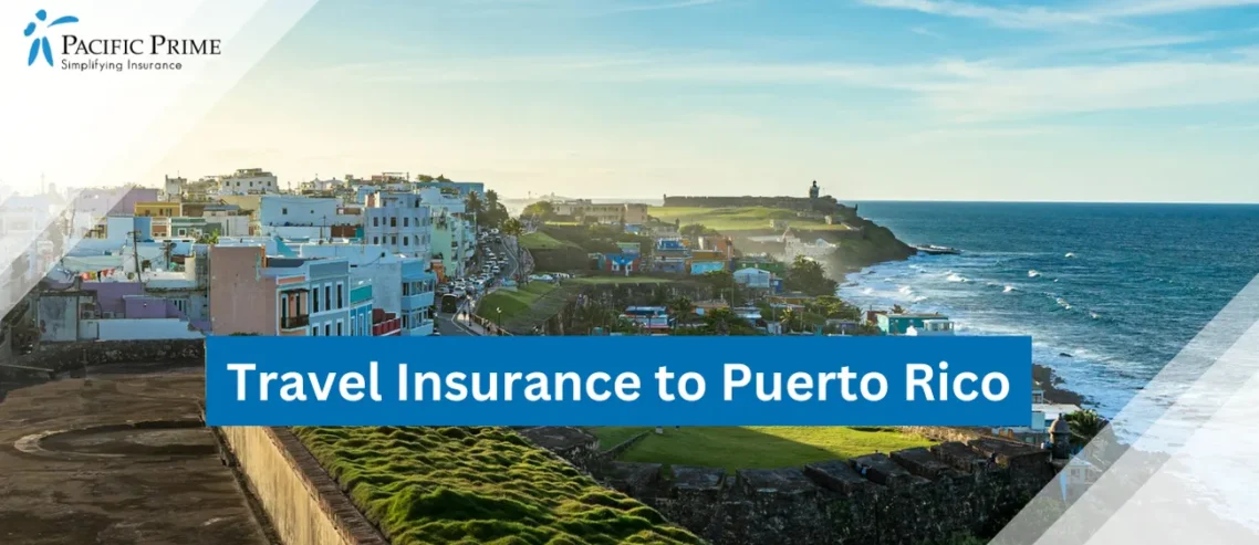 Image of Daytime Cityscape Of San Juan By The Water In Puerto Rico with text overlay of "Travel Insurance to Puerto Rico"