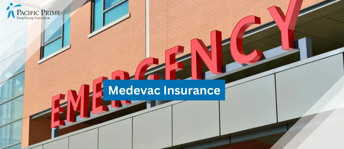 Image of Emergency Room Sign On Building Exterior with text overlay of "Medevac Insurance"