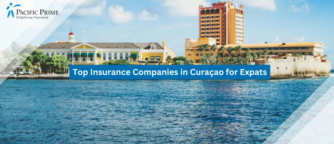 Image of Governors Palace And Plaza Hotel Along The Colorful Waterfront Of Curaçao with text overlay of "Top Insurance Companies in Curaçao for Expats"