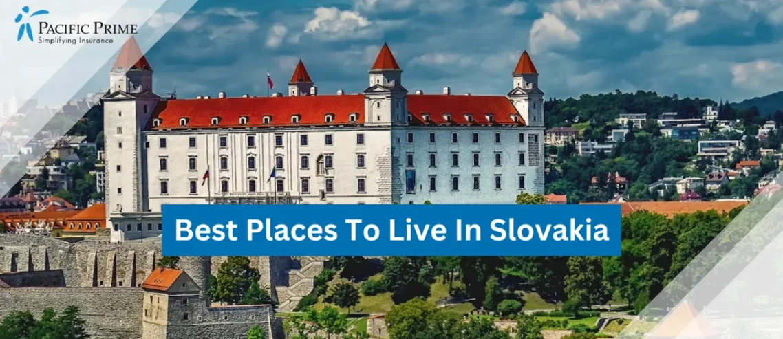 Image of Iconic White & Red Castle In Bratislava, Slovakia with text overlay of "Best Places To Live In Slovakia"
