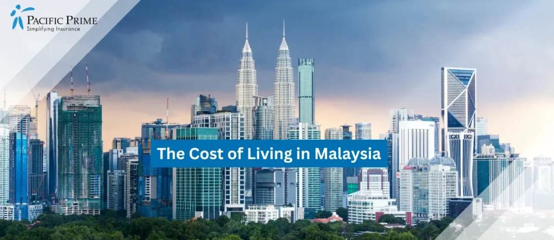 Image of Kuala Lumpur Skyline With Petronas Towers And Surrounding Skyscrapers with text overlay of "The Cost of Living in Malaysia"