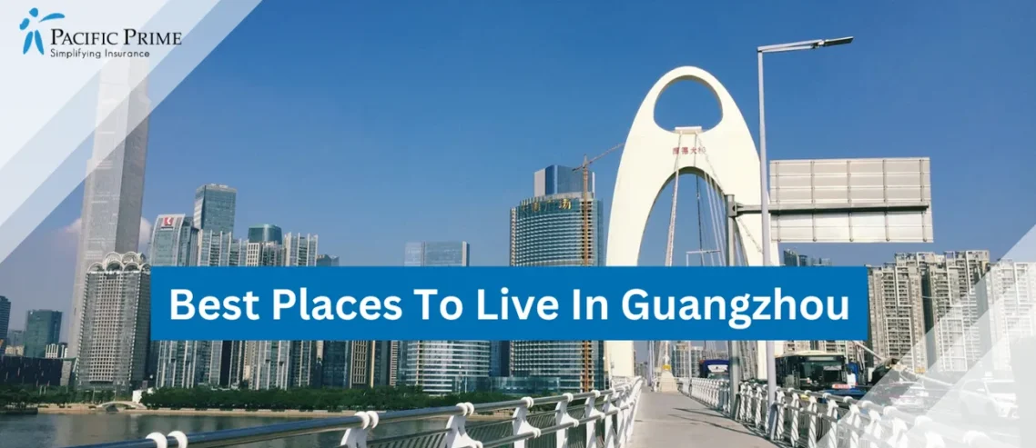 Image of Liede Bridge In Guangzhou With A Towering Building In The Background with text overlay of "Best Places To Live In Guangzhou"
