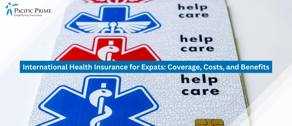 Image of Medical ID Card Featuring Healthcare Symbols with text overlay of "International Health Insurance for Expats: Coverage, Costs, and Benefits"
