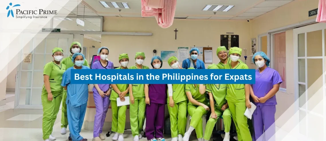 Image of Medical Staff Team Working Together In A Hospital Ward with text overlay of "Best Hospitals in the Philippines for Expats"