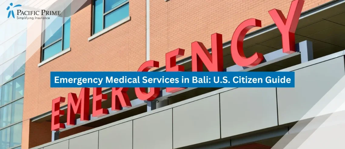 Image of Modern Hospital Er Entrance With Bold Red Emergency Signage with text overlay of "Emergency Medical Services in Bali: U.S. Citizen Guide"