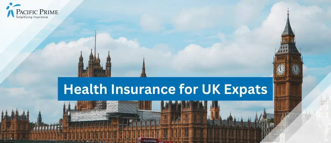 Image of Palace Of Westminster And Big Ben In London, England with text overlay of "Health Insurance for UK Expats"