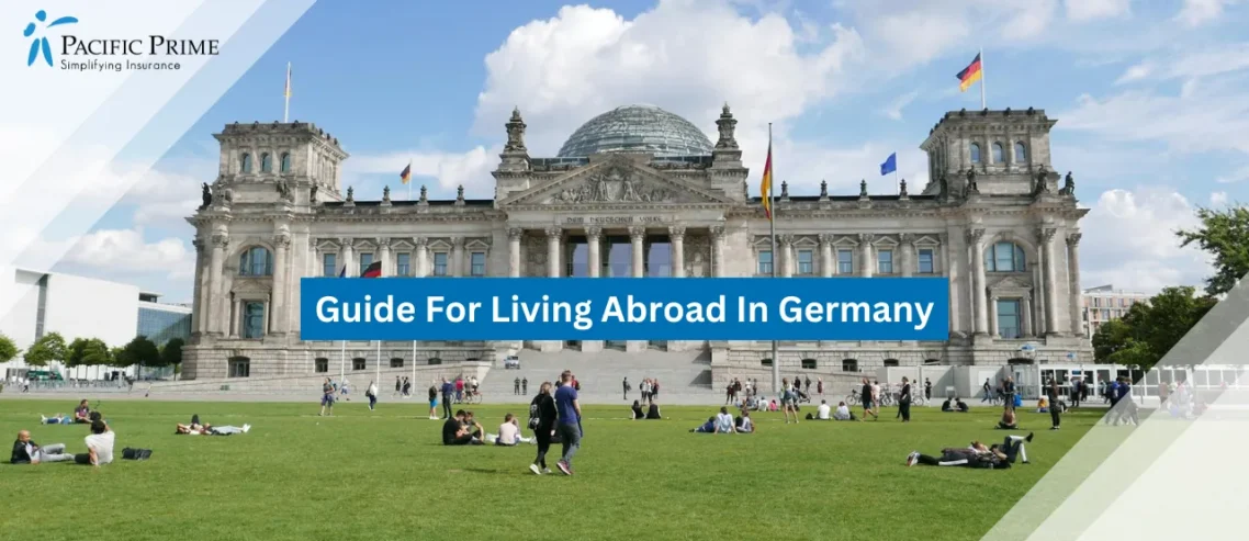 Image of Reichstag Building In Berlin Under Clear Blue Sky with text overlay of "Guide For Living Abroad In Germany"