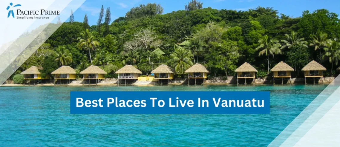 Image of Scenic Waterfront View Of Iririki Island, Vanuatu, With Holiday Vibes with text overlay of "Best Places To Live In Vanuatu"