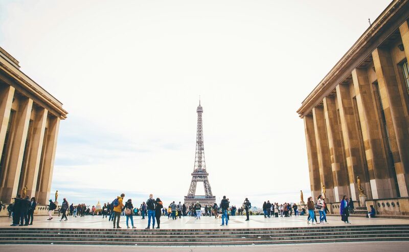 Tourists at Eiffel Tower, Paris, France