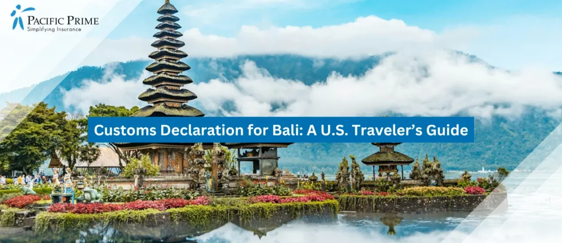 Image of Ulun Danu Beratan Temple By The Lake Under A Bright Cloudy Sky In Bali with text overlay of "Customs Declaration for Bali: A U.S. Traveler’s Guide"
