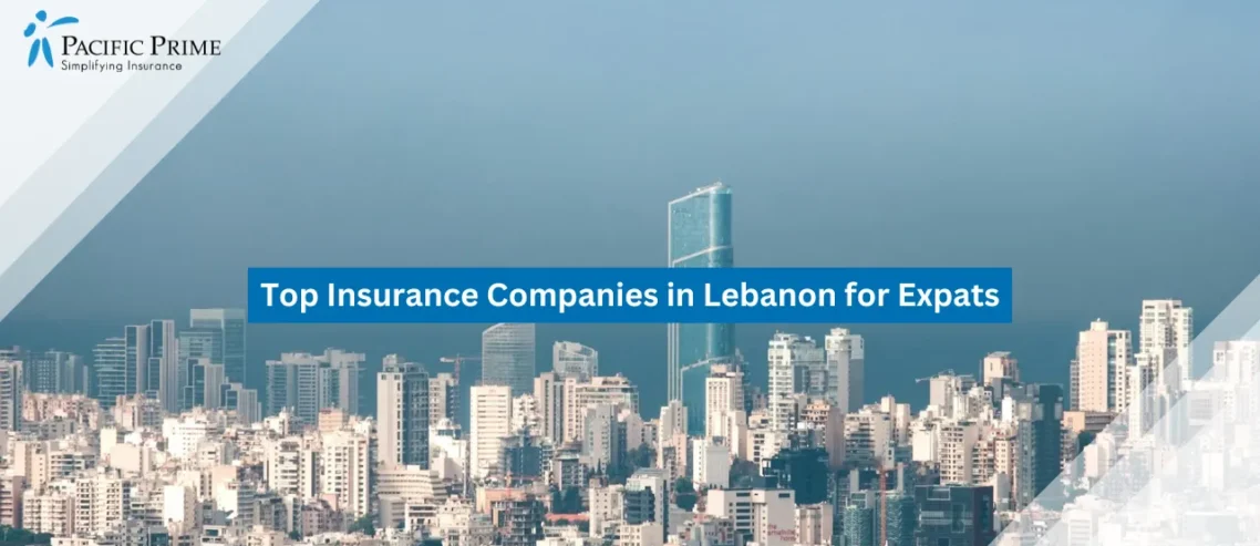 Image of Urban View Of Beirut With Bright Sky Backdrop with text overlay of "Top Insurance Companies in Lebanon for Expats"
