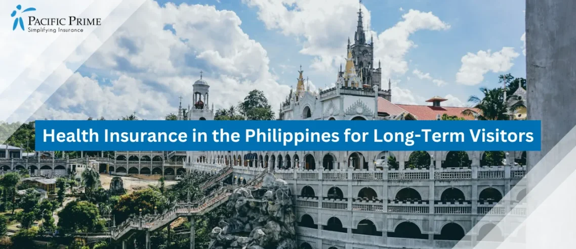 Image of White And Brown Building Under Cloudy Sky In Cebu, Philippines with text overlay of "Health Insurance in the Philippines for Long-Term Visitors"